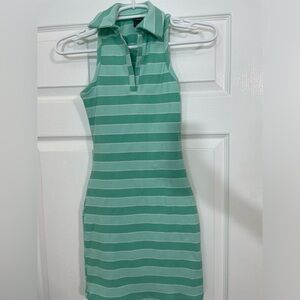 Striped body-con mini dress with collar